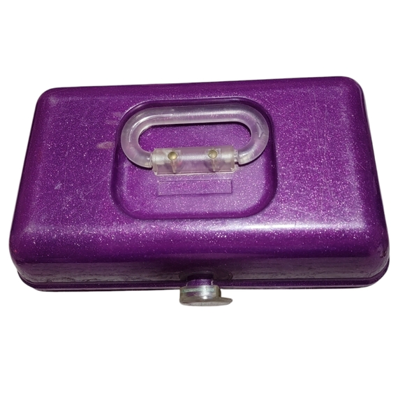 VINTAGE! CABOODLES 2622 Silver Glitter/Purple Makeup Train Case - Picture 4 of 9